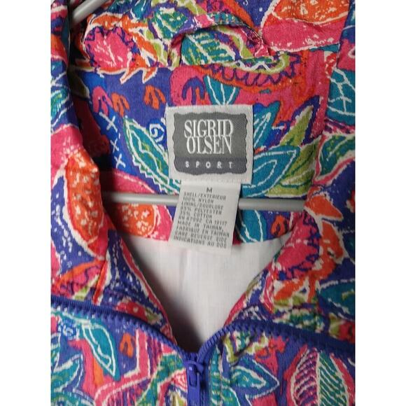 Sigrid Olsen Sport Woman M Jacket Bird Leaf Bright Design Fill Zip Pocket Lined - Picture 3 of 9